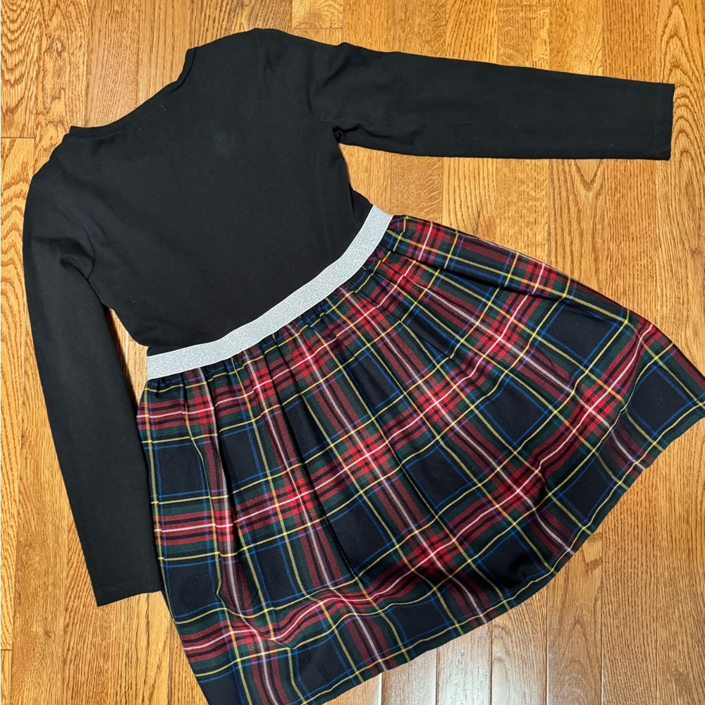 Crewcuts by J. Crew Black + Plaid Skirt Holiday Dress with Sparkle Waist